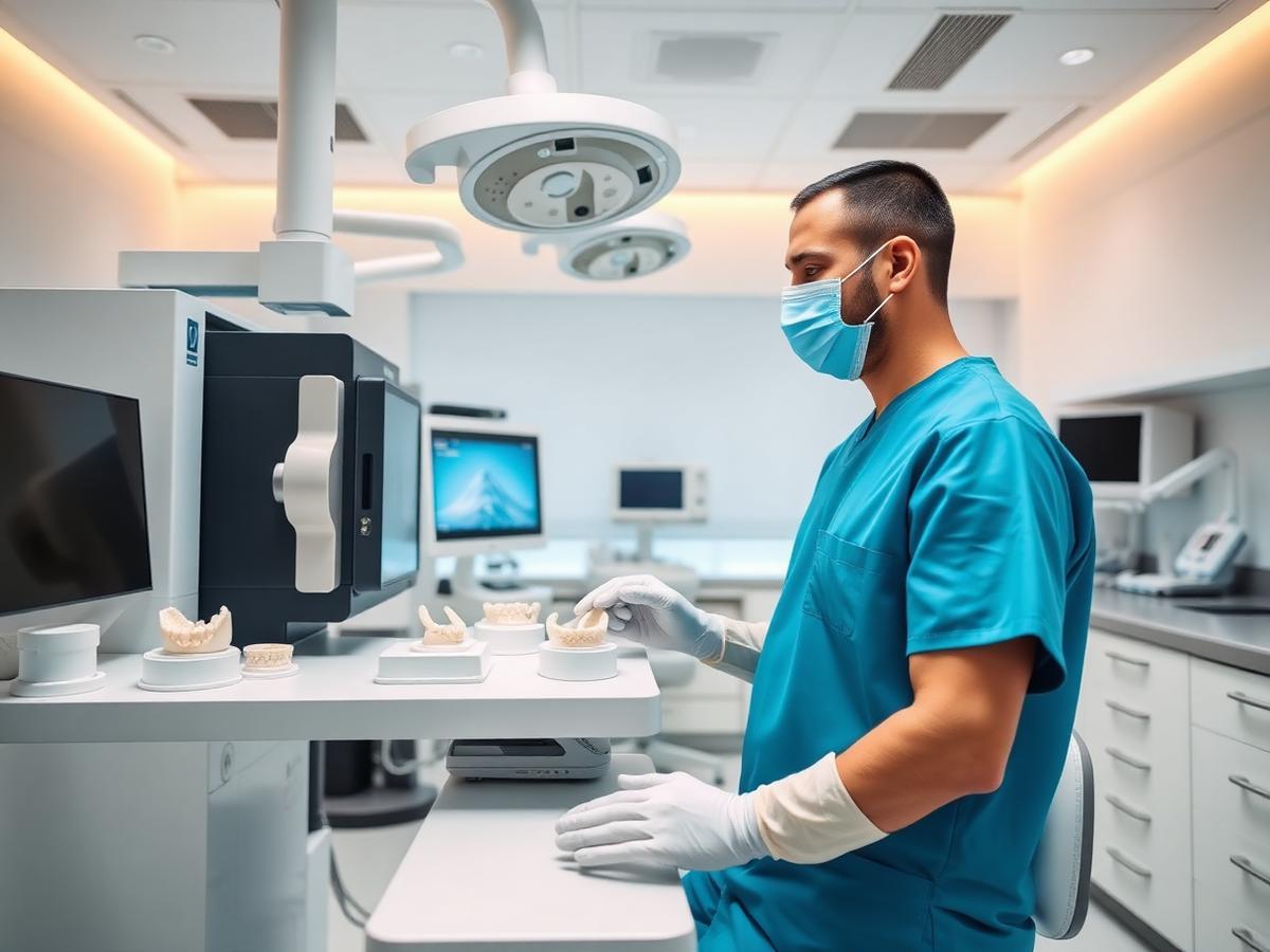 Modern dental laboratory with CAD/CAM milling station and zirconia discs
